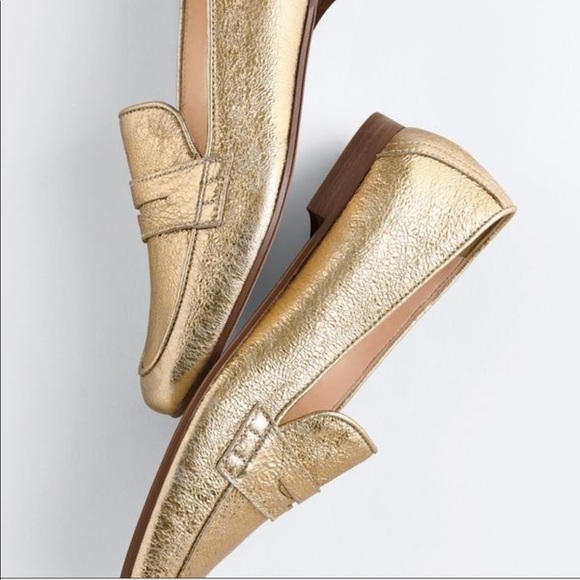 NIB J.Crew Gold Leather Metallic Loafers size 10 - Picture 2 of 9